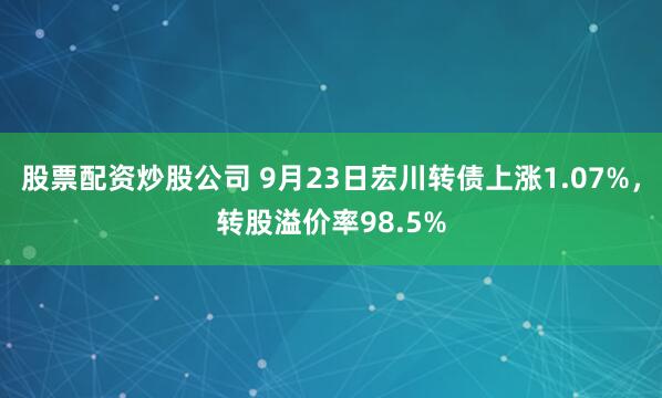 股票配资炒股公司 9月23日宏川转债上涨1.07%，转股溢价率98.5%