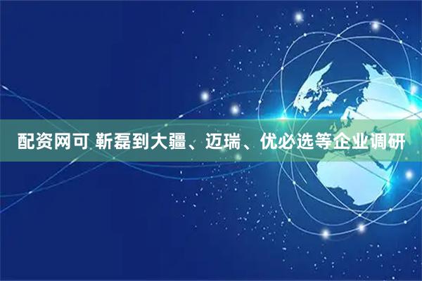 配资网可 靳磊到大疆、迈瑞、优必选等企业调研